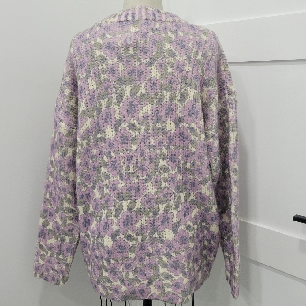 Zara Women's Floral Chunky Oversized Soft Warm Wool Blend Pullover Sweater M - Picture 5 of 11